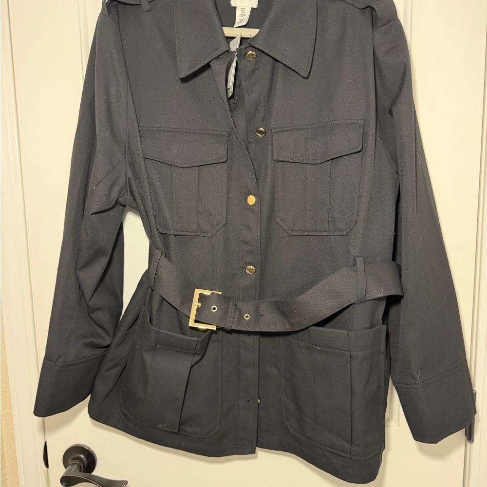 H&M Black Utility Belted Jacket with Gold Buttons - Picture 5 of 6